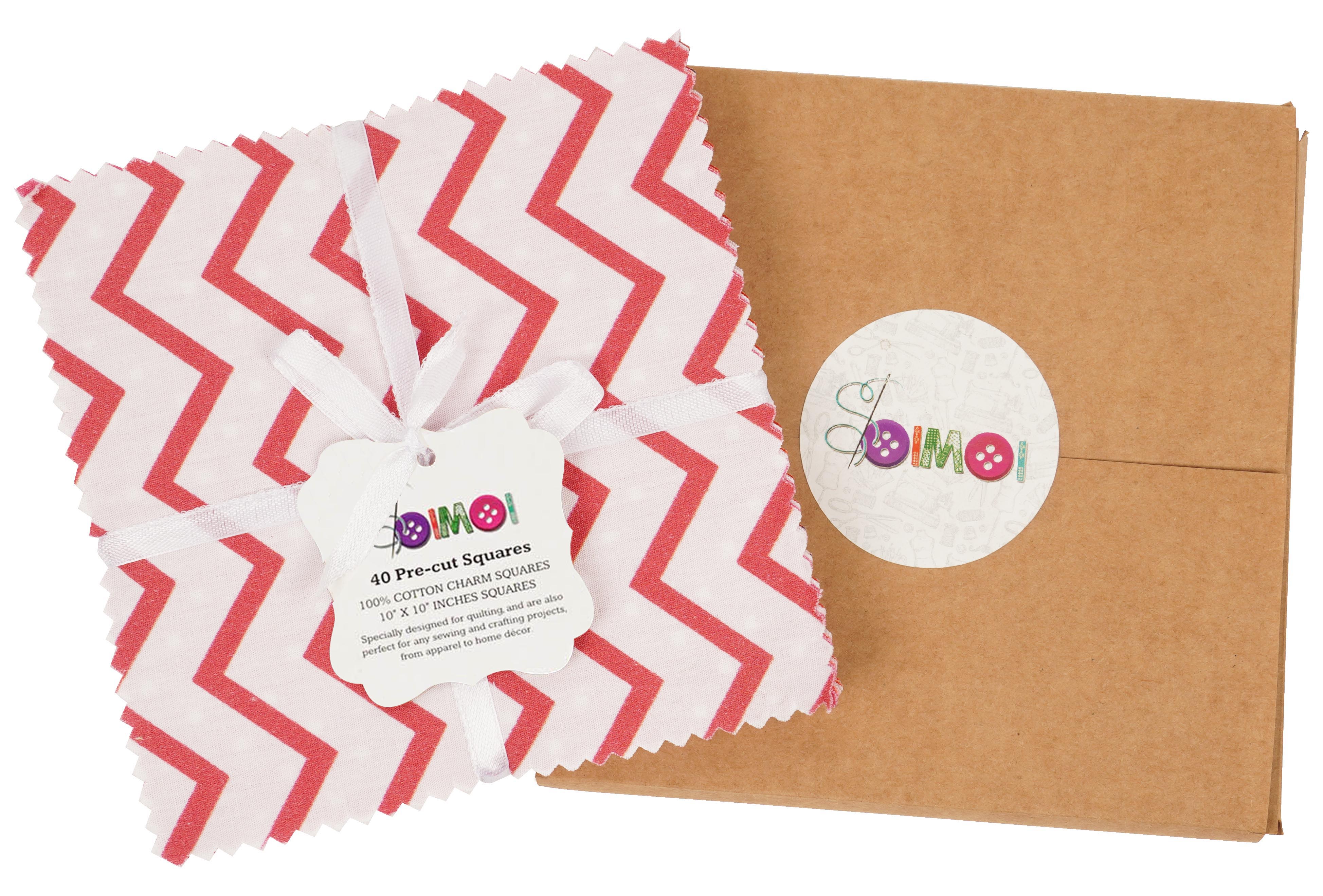 Soimoi Precut 10-inch Valentine Prints Cotton Fabric Bundle Quilting Squares Charm Pack DIY Patchwork Sewing Craft- Pink-White & Red