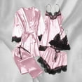 thumbnail image 2 of Oksale 5 PC Women Satin Pajamas Set Plus Size Lace Trim Long Sleeve Robes Elastic Long Pants and Shorts Sexy Strap Vest Cozy Breathable Sleepwear Pink S, 2 of 8