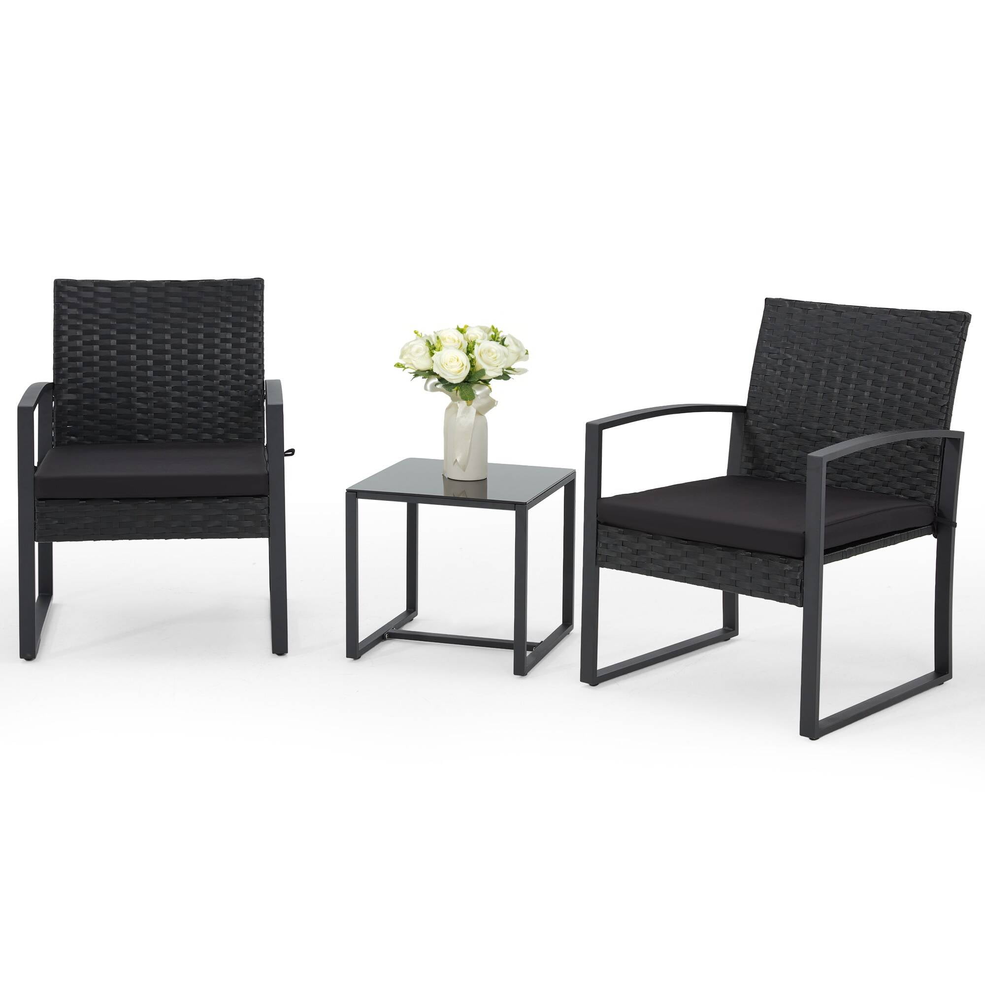Bezseller 3-Piece Patio Bistro Set, Outdoor Rattan Furniture Set with Coffee Table, Ideal for Outdoor Use, Black