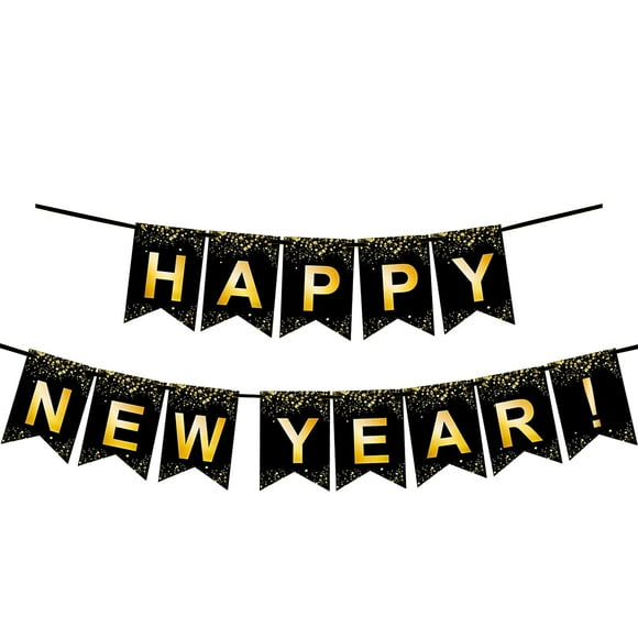Fecedy Black Gold Happy New Year Banner for New year Party Decorations