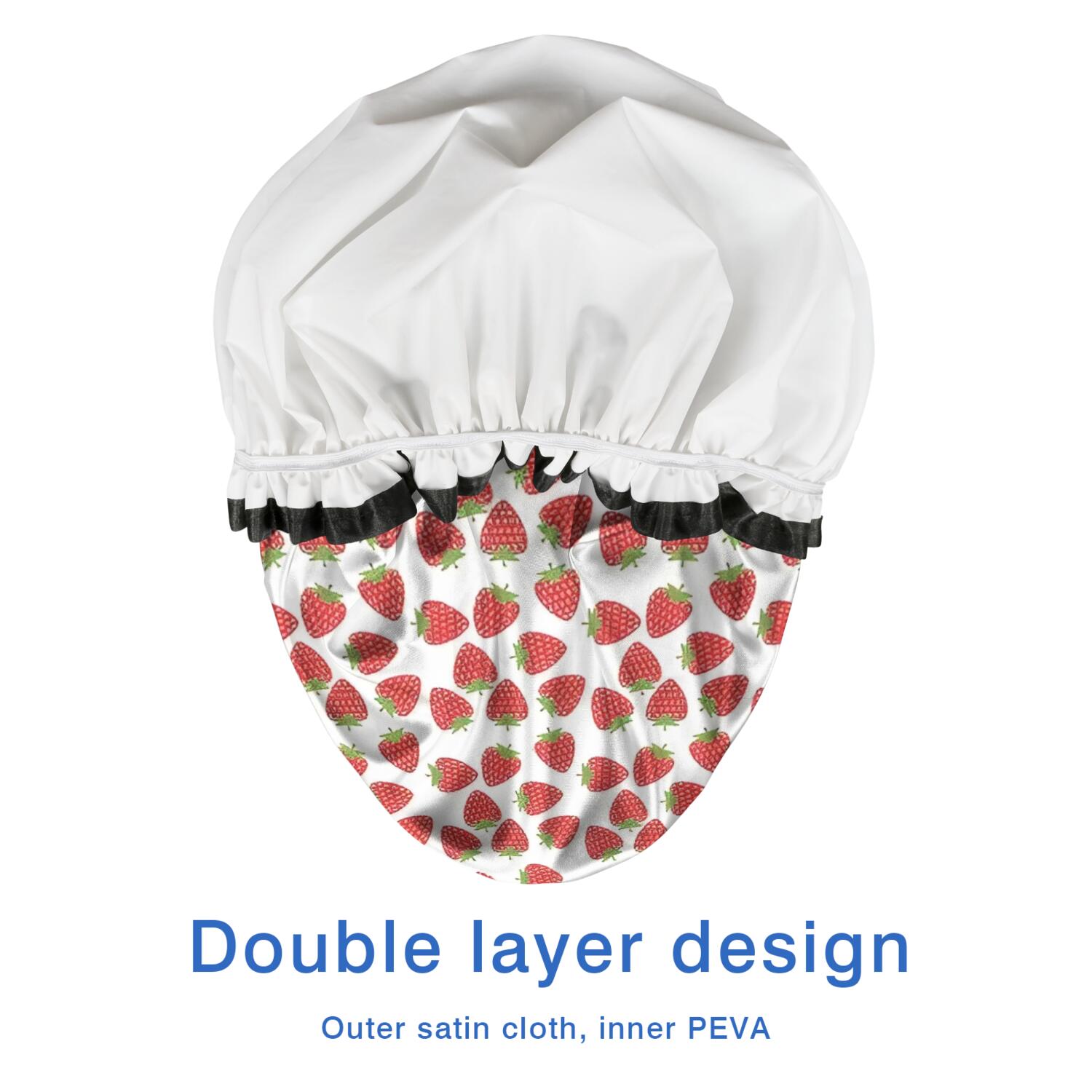 Shower Caps,Red Strawberry Plants White Pattern Waterproof Shower Cap for Women 4 Pieces,Double Reusable Hair Cover for Shower PEVA Elastic Stretch Hem