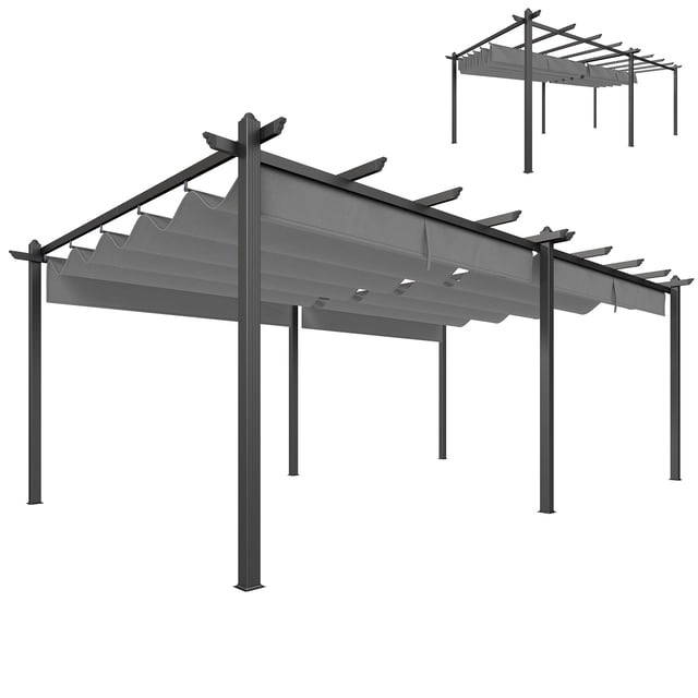 Outsunny 11.7' x 19.6' Pergola with Retractable Canopy and Aluminum Frame