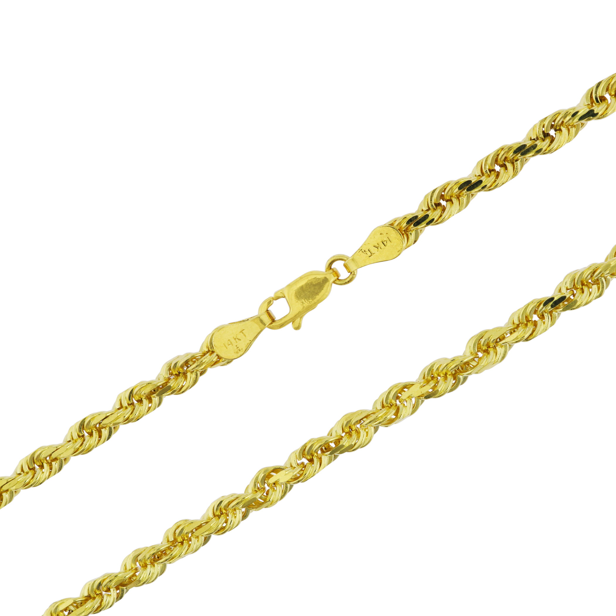 Gold Chain Rope Necklace Yellow 16-30 Solid 14k 4mm Men Women Diamond Cut Rope 