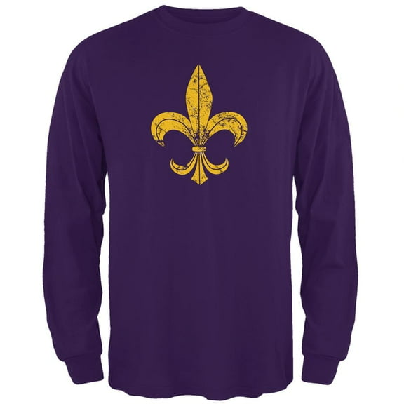 Mardi Gras Distressed Fleur-de-lis Mens Long Sleeve T Shirt Purple 2XL
