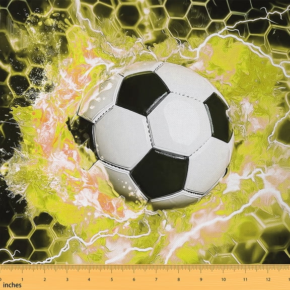 Feelyou 3D Football Kids Fabric by the Yard 2 Yards, Black Yellow Sewing Fabric, Honeycomb Geometric Home Decor Fabric by the Yard, Microfiber Bedroom Decor