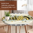 thumbnail image 4 of Bee Daisy Round Tablecloth, Fitted Table Cover with Elastic for 36"-44" Round Tables, Eucalyptus Leaves Botanical Love Plaid Table Cloth Outdoor Indoor Dinning Party Waterproof Tablecloths, 4 of 7