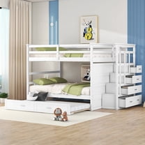 Full Over Full Bunk Bed with Twin Size Trundle & Staircase - Space-Efficient & Sturdy Design