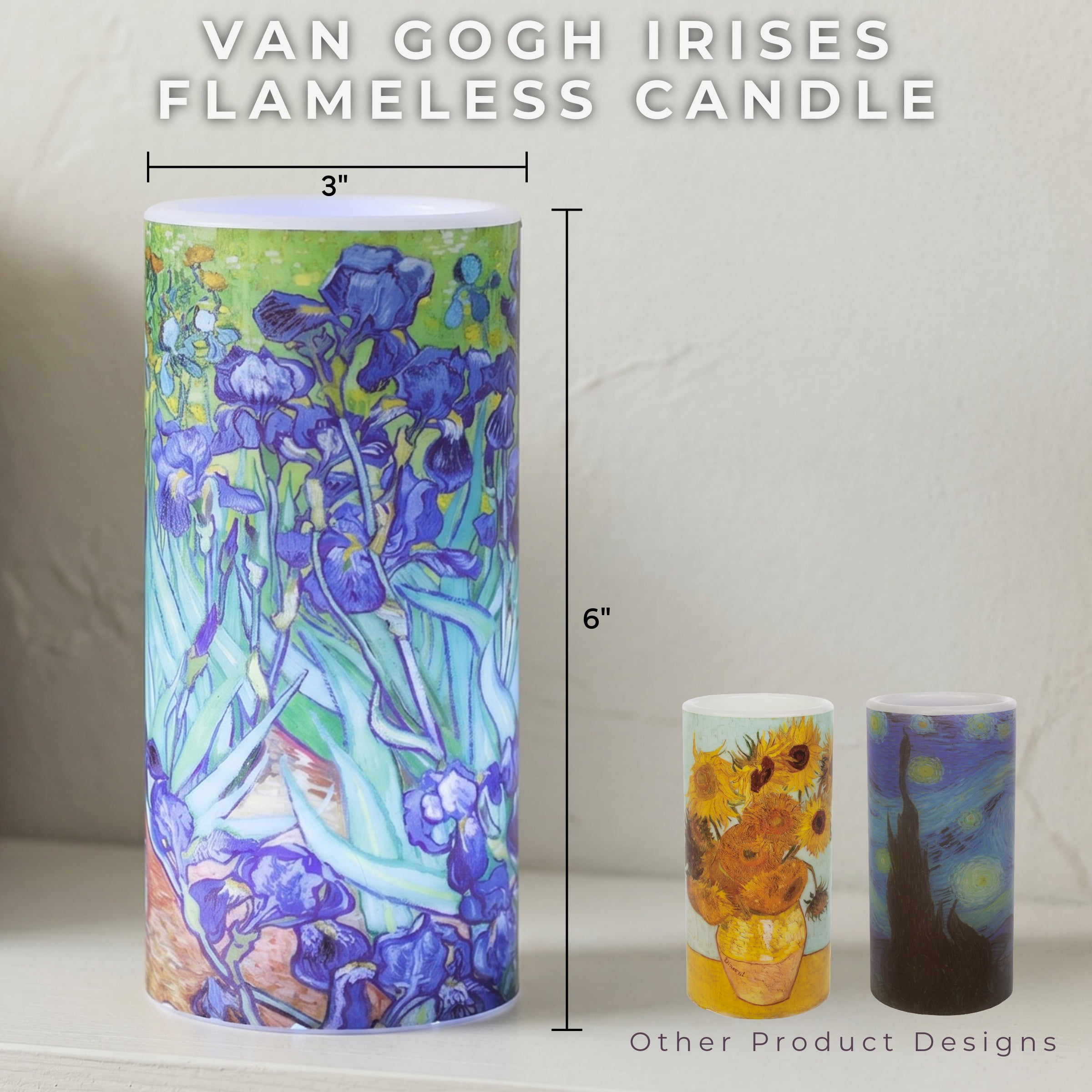 Lavish Home Flameless Candle - Van Gogh Irises Battery Operated LED Candle with Remote