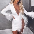 thumbnail image 2 of LLYwey A Line Dresses for Women V-Neck Long Sleeve Color Mesh Stitch Casual Mini Dress New Wedding Dresses White Xl, 2 of 9