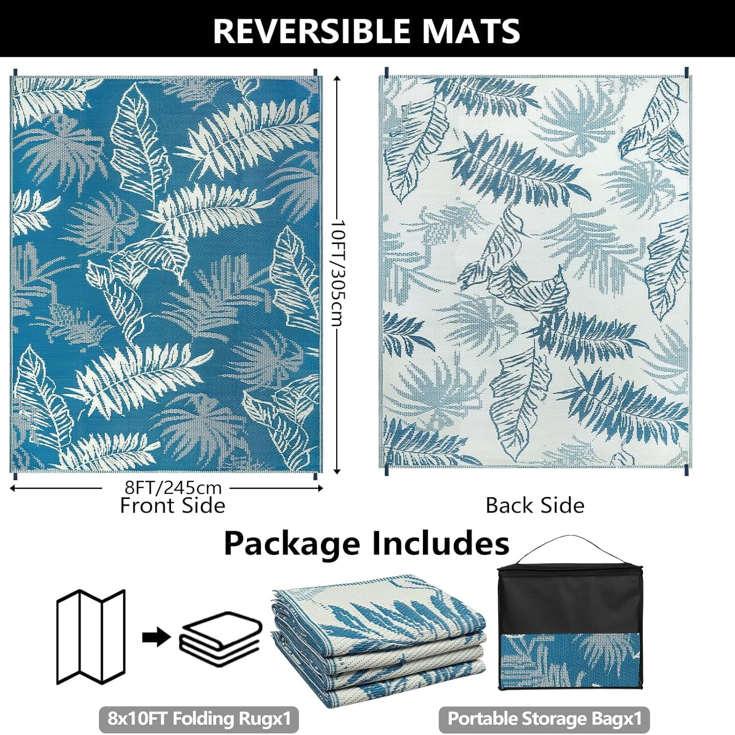 Outdoor Rug 8x10 ft Patio Waterproof, Reversible Outdoor Plastic Straw Rug RV Mat, Indoor Outdoor Carpet Large Area Rug for Patio Camping Deck Backyard Balcony Picnic Beach