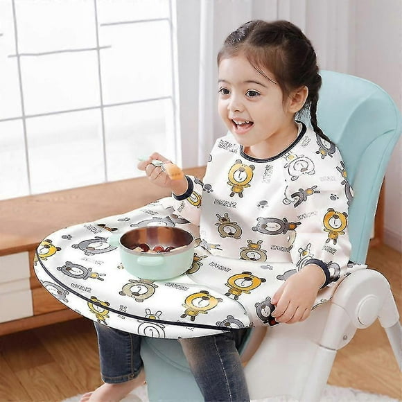 26-27 Coverall Baby Feeding Bib For Eating Long Sleeves Bib Attaches To Highchair