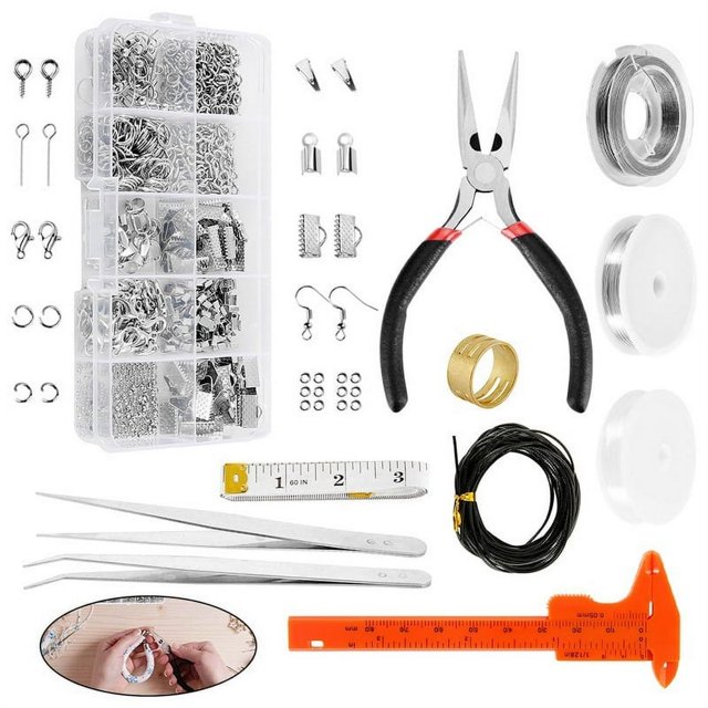 1 Set Jewellery Making Kit Pliers Silver Beads Wire Starter Tool Home DIY / Wire Jewelry Making Starter Kit Repair Tools
