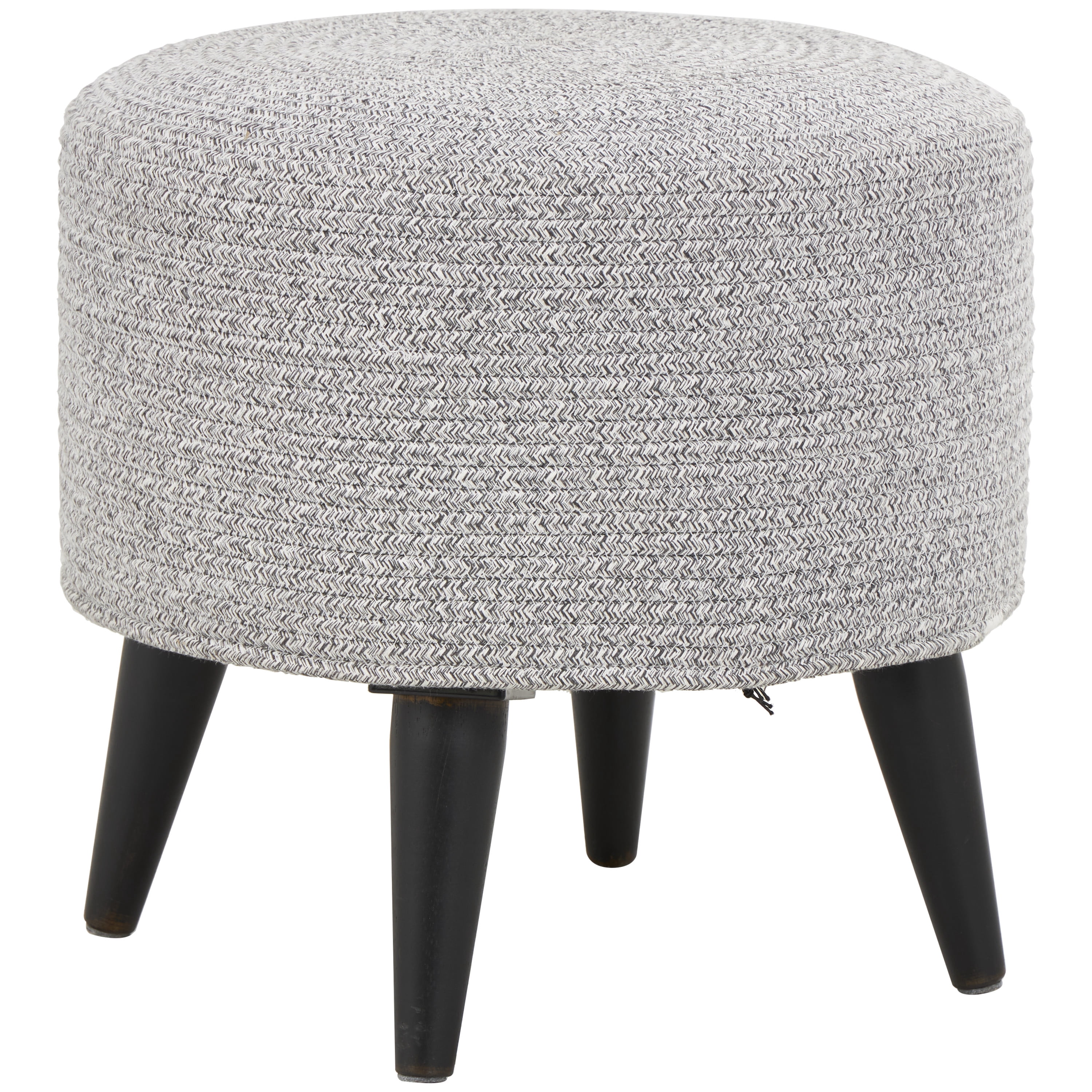 DecMode Polyester Chevron Textured Stool with Black Wooden Legs, Light Gray