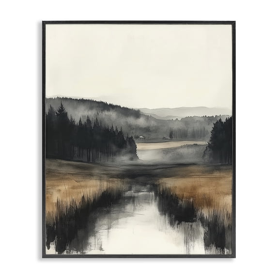 Stupell Industries Sepia Countryside Landscape Landscape & Nature Painting Black Framed Art Print Wall Art, 11 x 14
