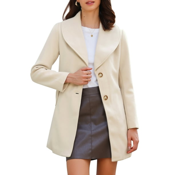 Abrigo largo de Invierno Allegra K Beige XS para Mujer