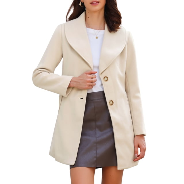 Abrigo largo de Invierno Allegra K Beige XS para Mujer