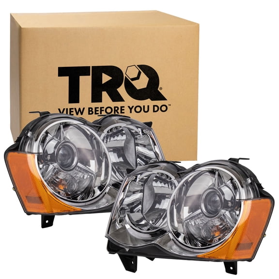 TRQ Headlight Assembly Set CH2518129 CH2519129 Fits 2008-2010 Jeep Grand Cherokee