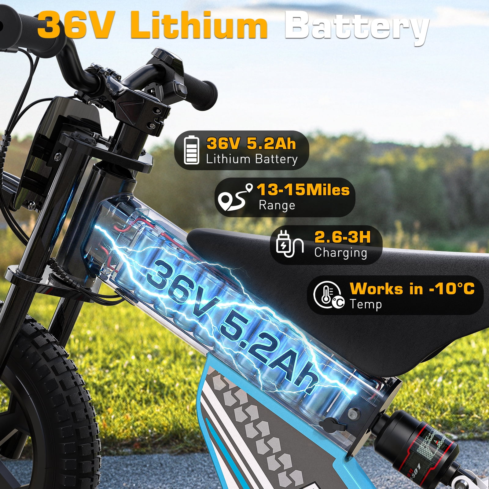 East doll 36V Electric Dirt Bike for Kids, 14" Pneumatic Tire, 200W Peak Brushless Motor, Kids Electric Dirt Bike Ages 6-12, Up to 13 MPH & 13 Miles Range, Twist Throttles, Max Load 143 Lbs, Blue
