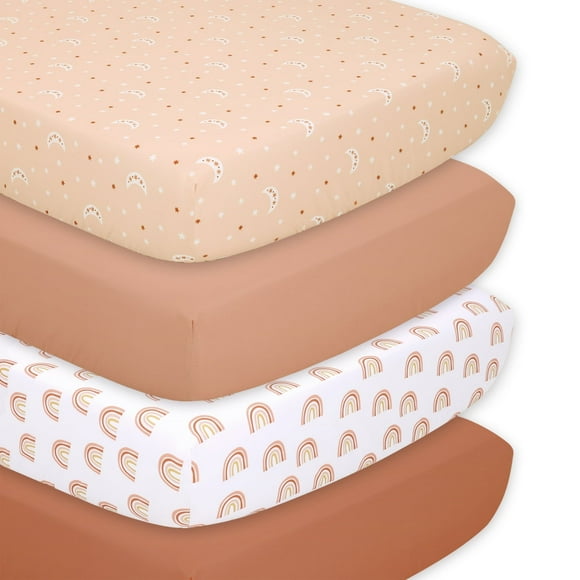 The Peanutshell Fitted Crib Sheet for Girls, 4 Pack Set, Boho