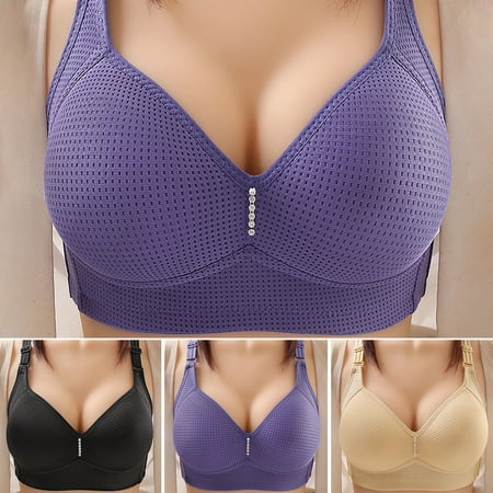 

rygai Lady Bra Wireless Breathable Plus Size Thin Full Cup Support Breast Adjustable Straps Back Closure Underwear Women Sports Bra Women Inner Wear Clothes Black 2XL