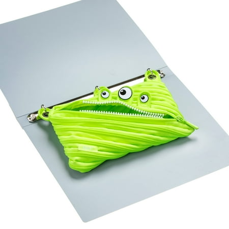 ZIPIT Monster 3-Ring Binder Pencil Pouch, Large Capacity Pen Case for Kids and Teens, Made of One Long Zipper! (Lime)