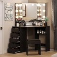 thumbnail image 7 of Corner Vanity Desk with Mirror and Lights, Makeup Vanity with Charging Station, 5 Drawers, Shelves and Stool for Bedroom, 7 of 7