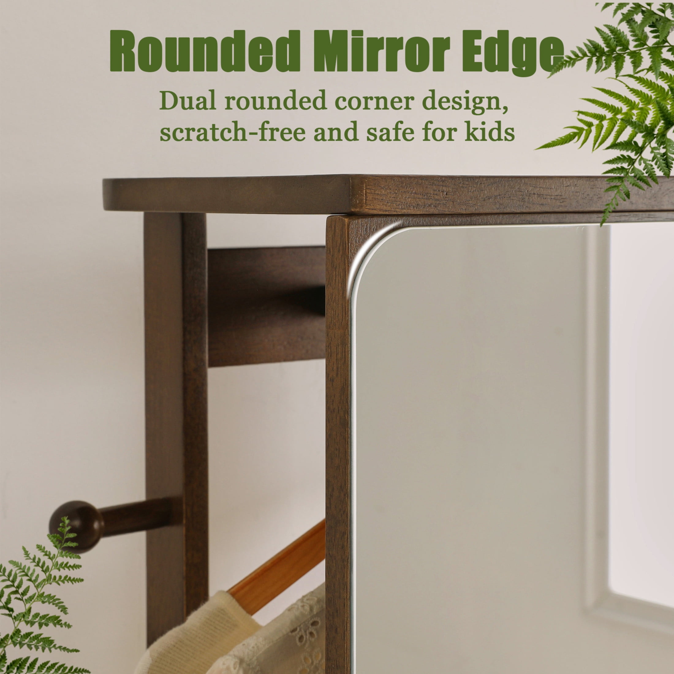 Noble House 67.72" Rotating Full Length Mirror Cabinet, Solid Rubber Wood Jewelry Armoire, Walnut