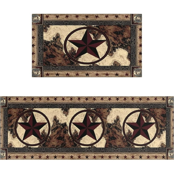 Faptoena Rustic Kitchen Rugs and Mats Sets of 2,Western Texas Star Kitchen Decoration Non-Slip Absorbent Kitchen Mat for Sink Waterproof Floor Mat for Laundry Room,17x30 17x48inch