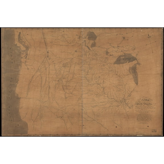 24"x36" Gallery Poster, map of western united states of america 1805
