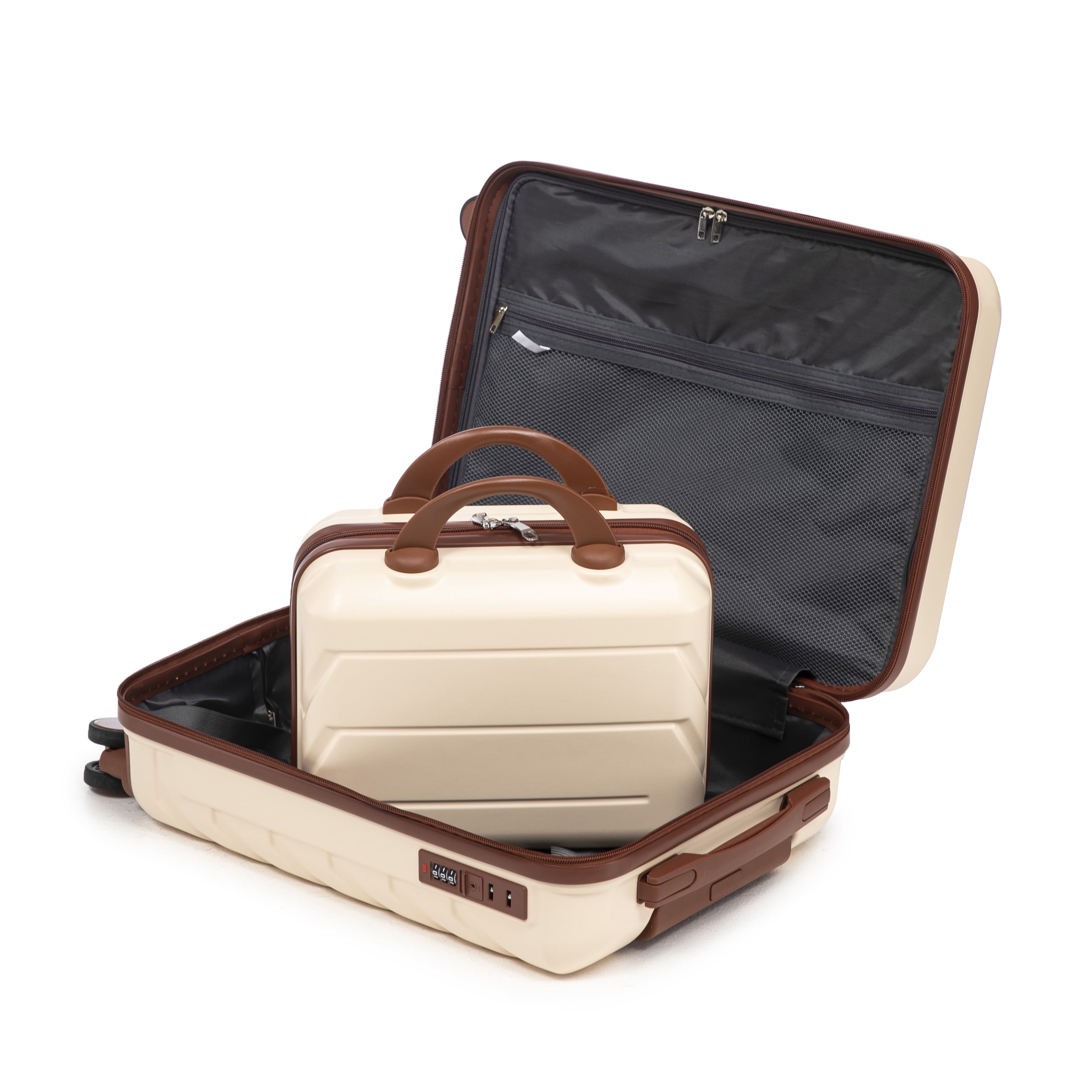 Luccalily carry-on 2-piece luggage set 14"/20" 2 pcs/set in ABS Spinner Wheel Luggage, with Combination Lock,14" Cosmetic Case (Beigh)