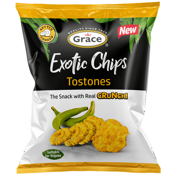 Grace Croustilles de Plantain Vert Exotiques Tostones 75 g Cuits à la marmite, une collation avec du vrai CRUNCH !