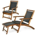 thumbnail image 1 of Patiojoy  2PCS Patio Folding Rattan Chaise Lounge Chair Acacia Wooden Frame W/ Retractable Footrest for Poolside&Patio, 1 of 8