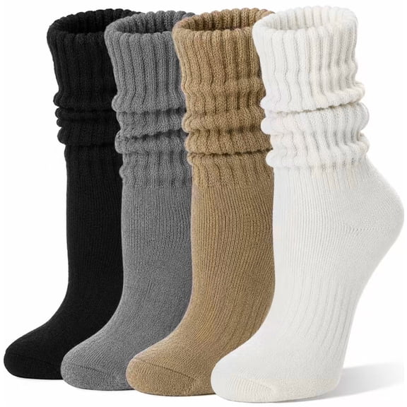 SUCUUI Slouch Socks for Women, Slouchy Scrunch Crew Socks, Thick Warm Fleece Lined Fluffy Socks, Cozy Winter Socks for Women, Gifts for Women, 4 Pairs