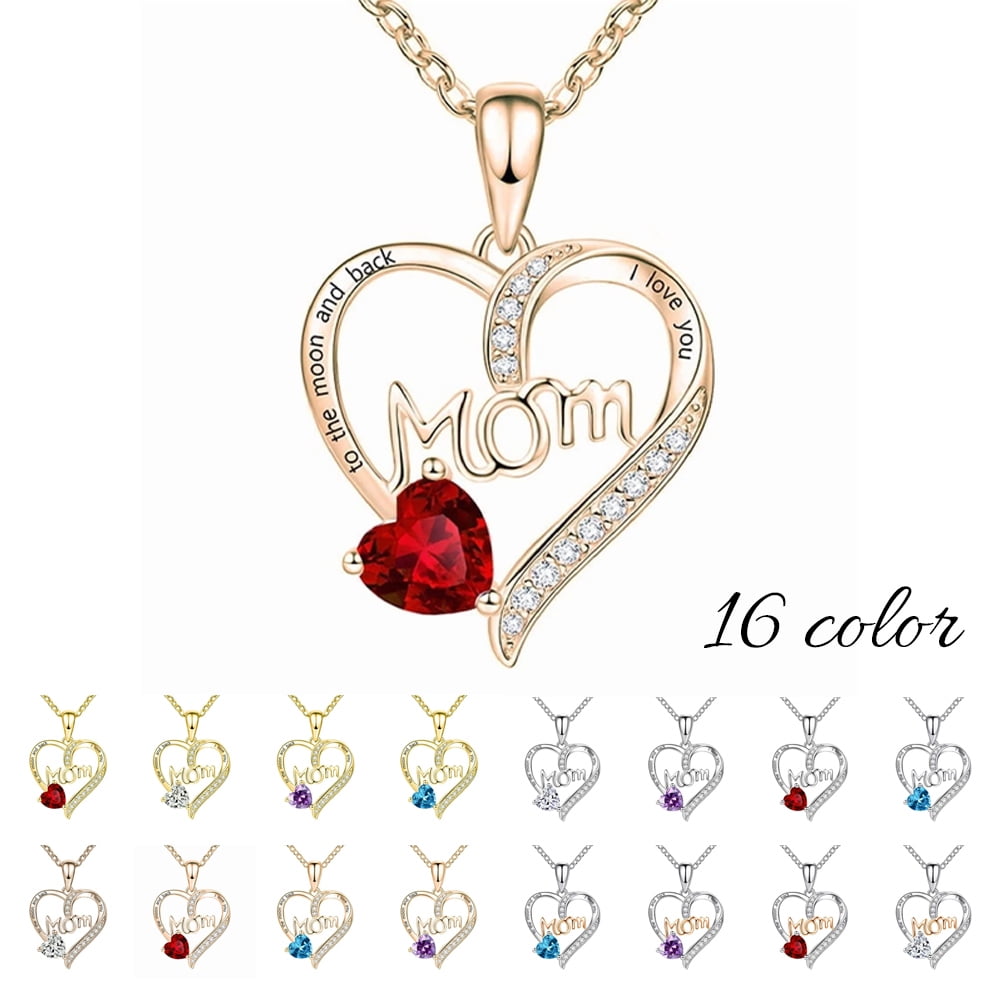 Mom Necklace I Love You Mom Gifts Mother's Day Gifts 925 Sterling Silver Necklace Birthstone Necklace for Mom Birthday Gifts for Mom Gifts from Daughters Son Gifts For Women