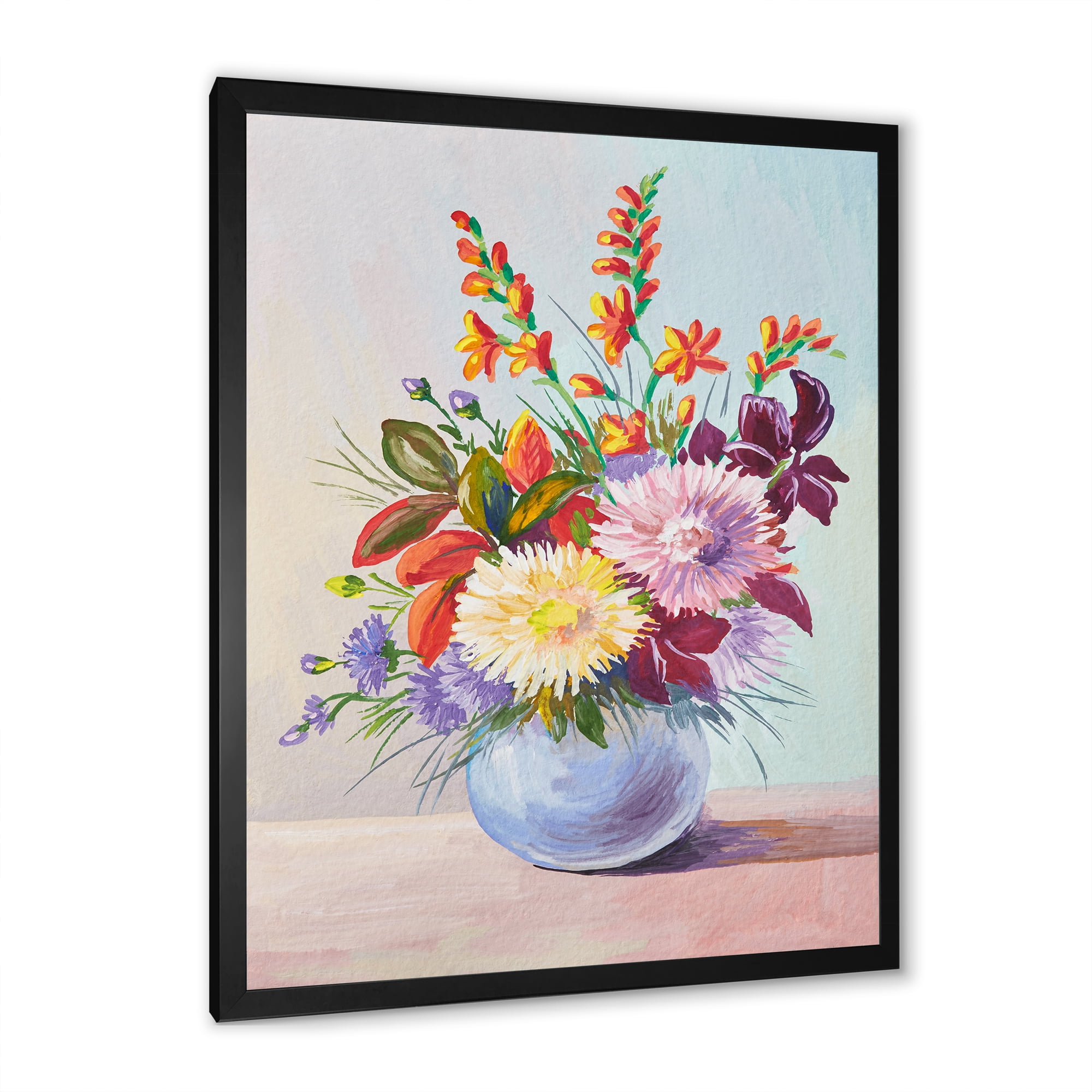 Designart 'Still Life With Asters On Colorful Flowers In Vase' Traditional Framed Art Print