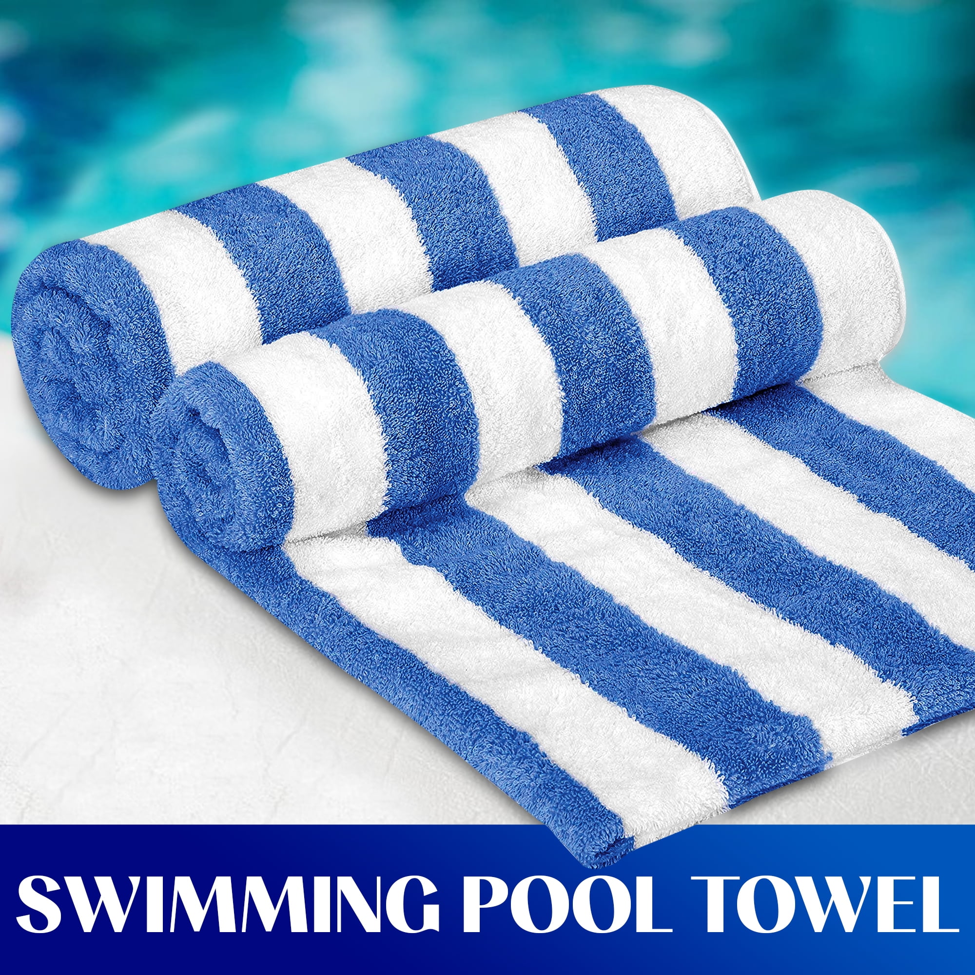 Bliss Casa 100% Cotton Beach Towels (4 Pack, 30 x 60 Inch) - Extra Soft & Highly Absorbent Summer Pool Towel Oversized Cabana Stripe (Blue, Green, Grey & Yellow)