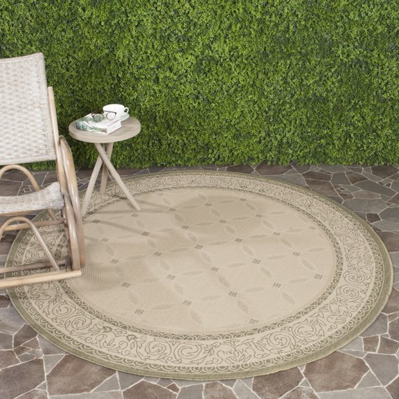 Safavieh Courtyard Gaus Oriental Indoor/Outdoor Area Rug, Natural/Olive, 6'7" x 6'7" Round
