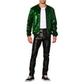 thumbnail image 2 of INSPIRE CHIC Men's Jacket Argyle Sequin Baseball Jacket Party Club Shiny Jacket 2XL Green, 2 of 5