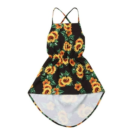 

Gwiyeopda Toddler Kids Baby Girls Sunflower Printed Dress Halter Sleeveless Dresses Sundress Outfit