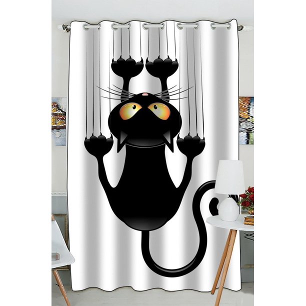 GCKG Cute Black Cat Window Curtain Kitchen Curtain Size 52(W) x 84