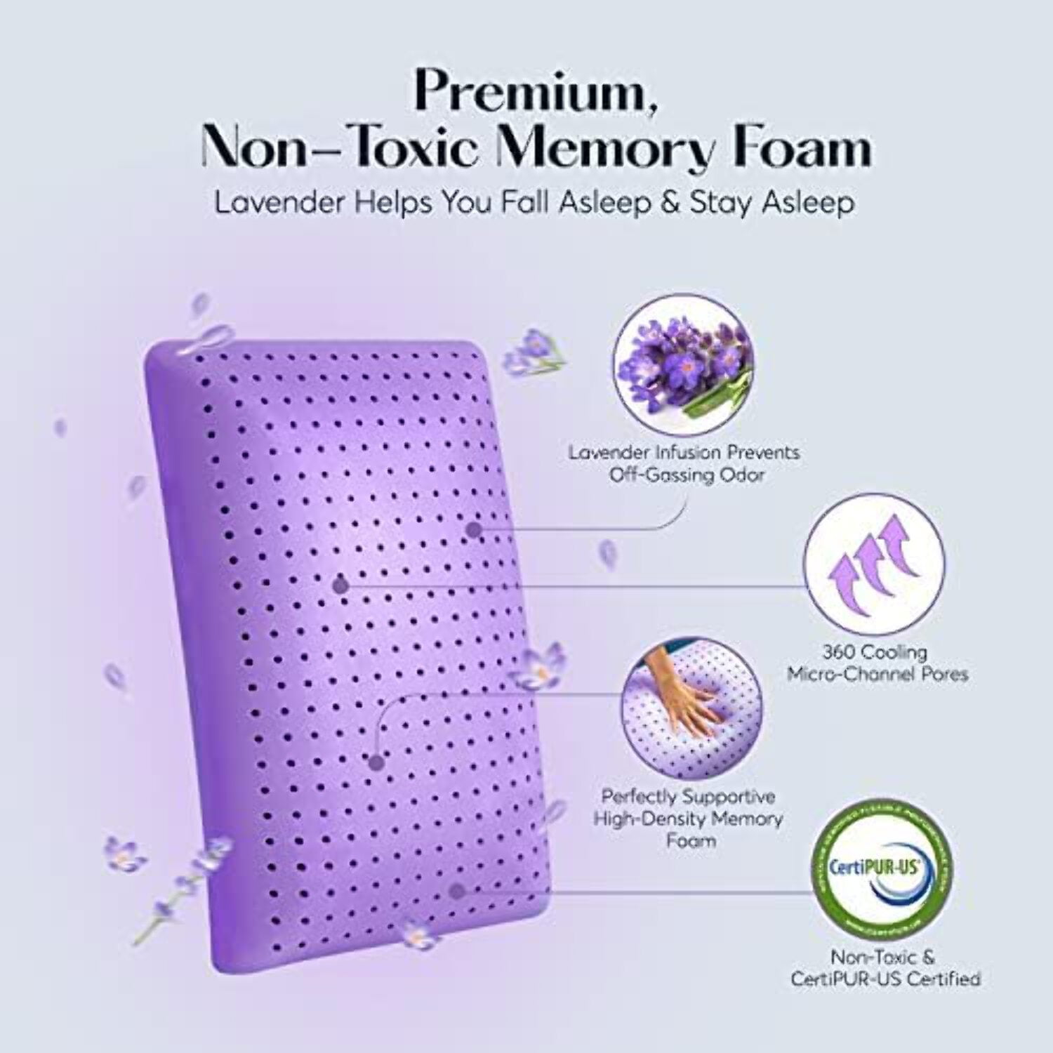 Sutera Plush Zen Bed Pillow, Lavender Scented Cooling Adaptive Memory Foam Queen