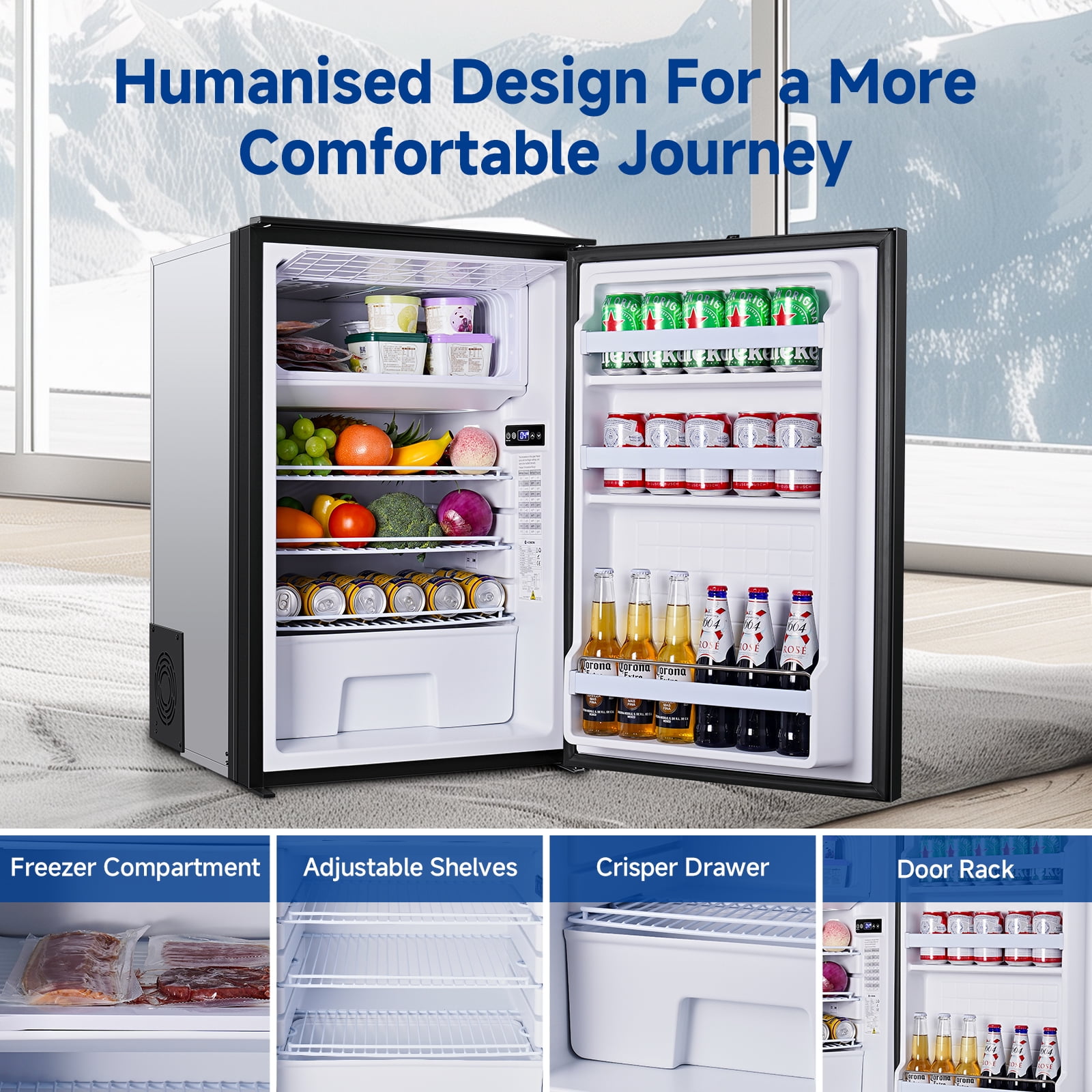 BODEGA 12 Volt Refrigerator with Freezer, 116.2 Quart Portable Car Fridge Freezer, 12/24V DC Travel RV Refrigerator, Black
