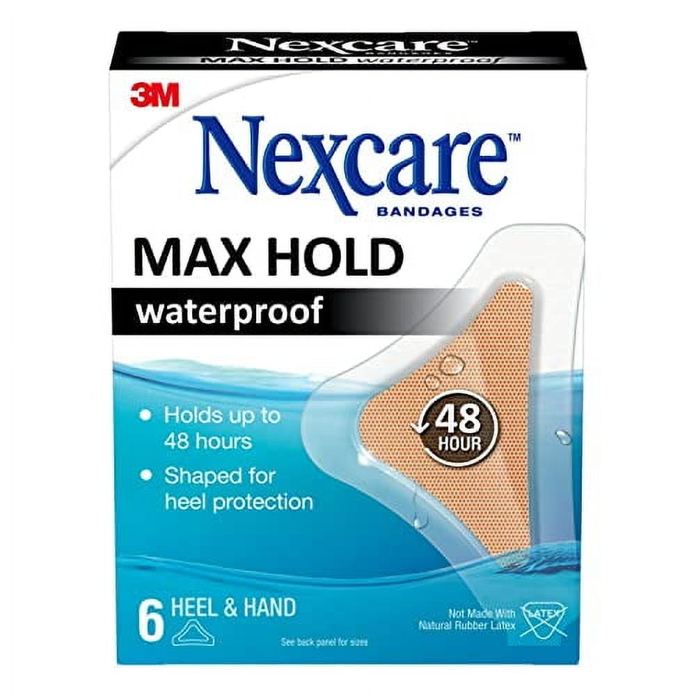 Nexcare Max Hold Waterproof Bandages, Heel & Hand, 6 Ct, 3 Pack