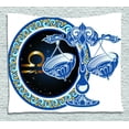 thumbnail image 1 of Zodiac Decor Tapestry, Historical Astronomy Icon Libra Pattern with Wheel and Scales Planetary Image, Wall Hanging for Bedroom Living Room Dorm Decor, 60W X 40L Inches, Blue Gold, by Ambesonne, 1 of 2