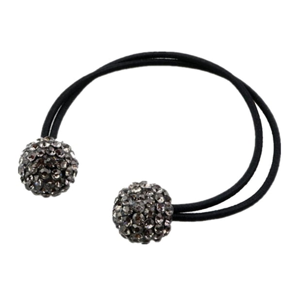 Coletero elástico liso con bolas de diamantes para niñas Negro