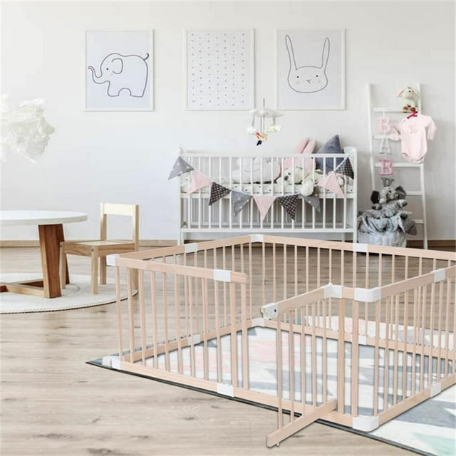 Pemberly Row Baby Solid Wood Saftey Gate in Off White with White connector