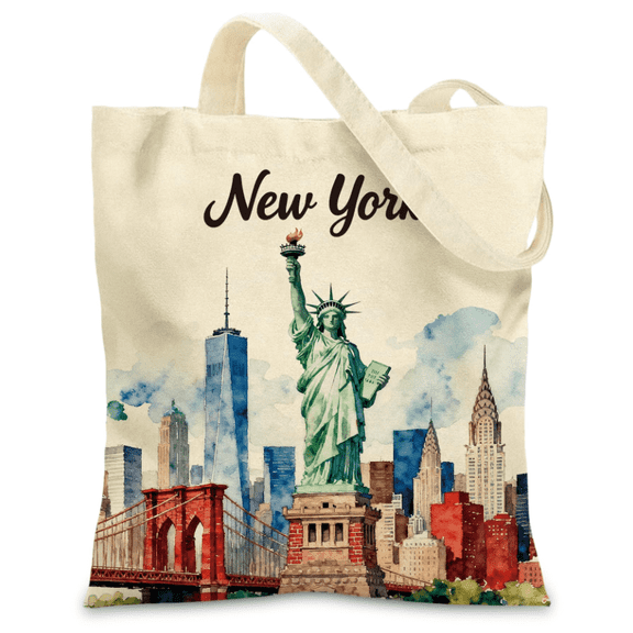 New York City Travel Canvas Tote Bag for Women, Reusable Funny Bag with Zipper Pocket Metal Snap Closure, Aesthetic Vintage Bags for Shopping Travel