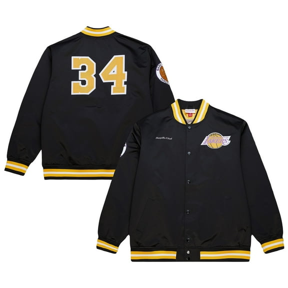 Men's-Mitchell & Ness Shaquille O'Neal Black Los Angeles Lakers NBA Legends Full-Snap Satin Jacket