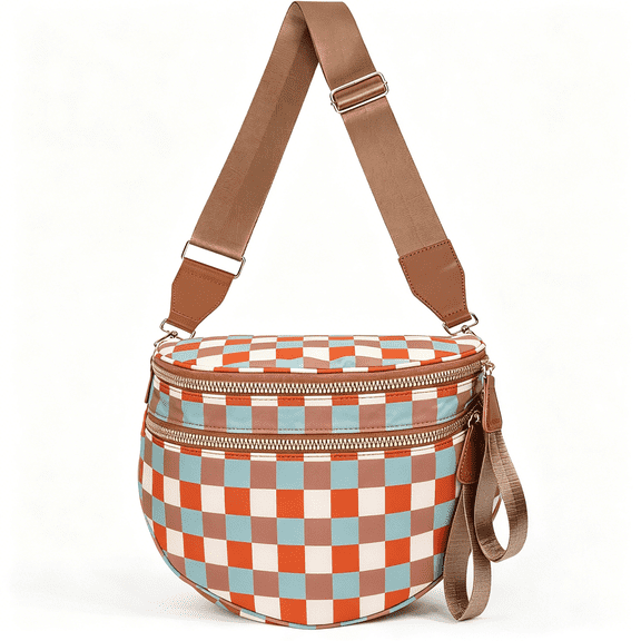 GASTROPOD Checkered Crossbody Bag Nylon Bum Bags for Women Spacious Handbags Checkered Purse Fanny Packs with Shoulder Strap