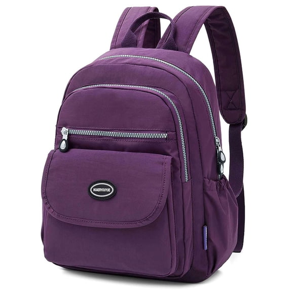 BadPiggies Nylon Backpack for Women & Men, Waterproof Small Daypack Purse Multi-Pockets Versatile Travel Bag - Purple